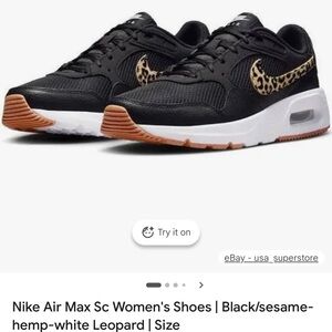 Nike Women's Air Max SC Sneakers - Black with Leopard Swoosh and Gum Sole